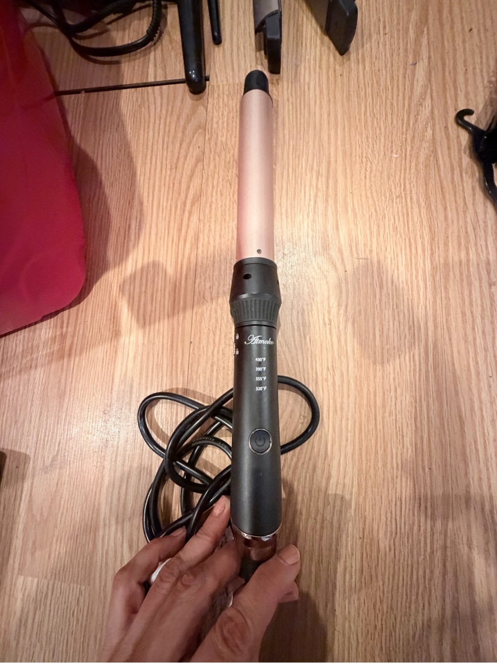 Pink Barrel Curling Wand with Black Handle